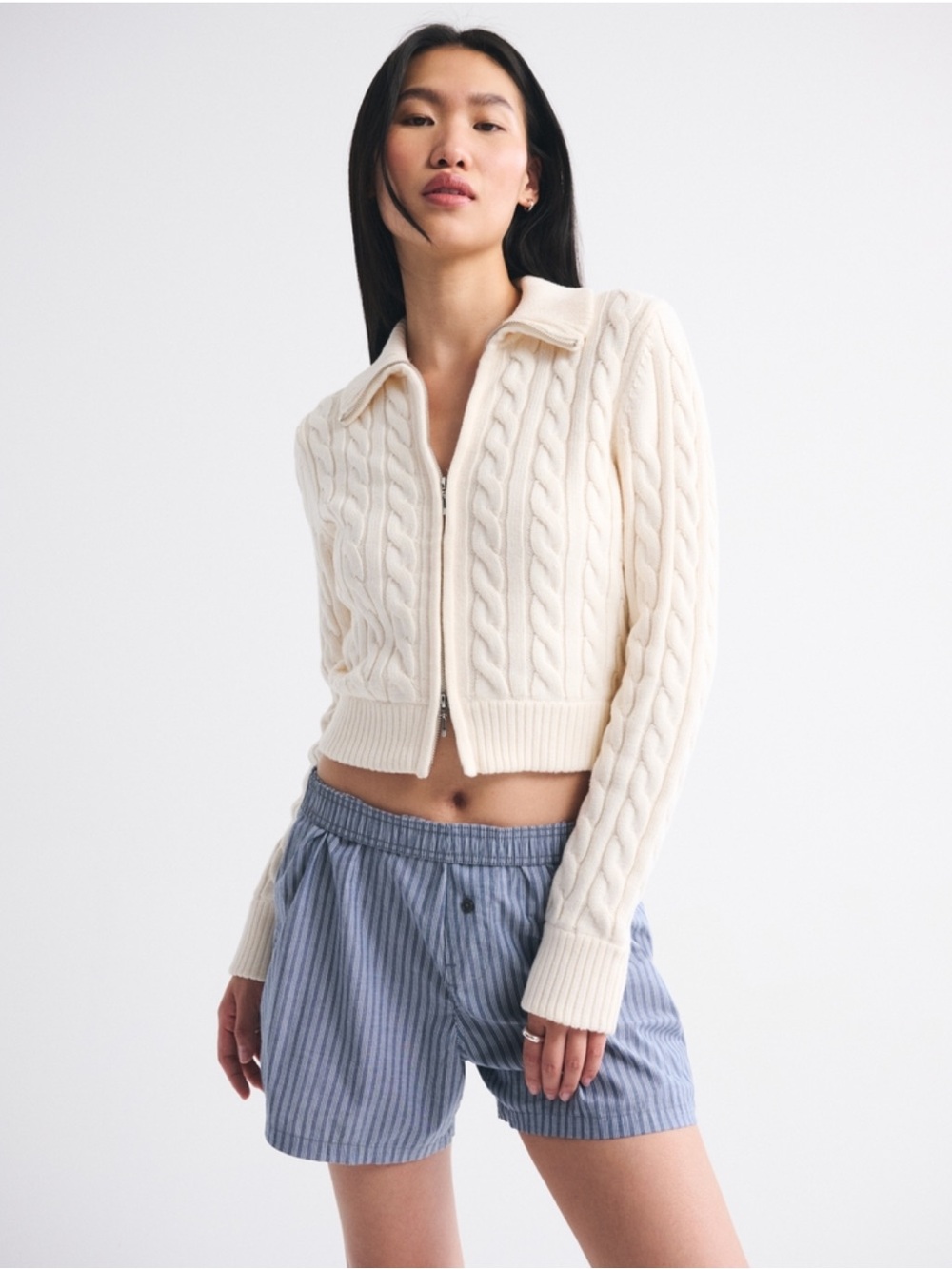 double zipper cable-knit cardigan